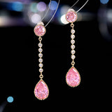 2025 S925 silver needle temperament women's earrings light luxury high-end niche design bright zircon inlaid long water drop earrings