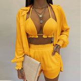 2025 women's clothing  popular new sexy three-piece set,  autumn beach fashion shorts set