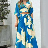 2025 Popular,   's new V-neck lantern sleeve short top high-waisted wide-leg pants women's spring women's suit