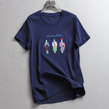 Cartoon embroidery thin meat cover straight cylinder collar  summer new age reduction versatile short-sleeved women's T-shirt Z926