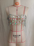 2025  Zq4049 2025 New hot-selling acrylic sequins fashion splicing hollow chest wrap top small vest body chain