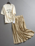 Letter embroidery lazy loose and thin round neck casual short-sleeved T-shirt can be matched with a complete set of skirts for women L417