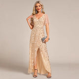 2025sequined V-neck split annual meeting dress  new sexy catwalk banquet  evening dress