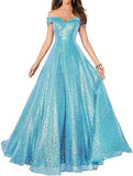 2025Popular trade dress  new one-word shoulder off-the-shoulder dress women's long sequined ball evening dress