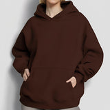 2025 popular autumn  women's clothing temperament commuting solid color loose pocket fashion casual hooded sports sweater 661