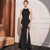 2025 Evening dress dress female neck slim slim slim model catwalk car model exhibition etiquette lady fishtail long dress