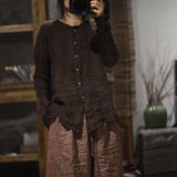 2025    24/1 SN15 literary and retro contrasting color yarn-dyed craft linen striped cardigan shirt