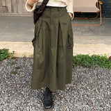 Tooling retro loose straight skirt  new pure cotton imitation tencel advanced sense thin medium and long skirt clearance