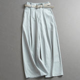Solid color belt high waist thin loose wide-leg pants commuter suit pants scimitar pants women's pants casual pants Z012