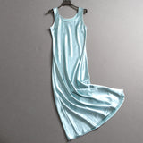 Solid color slim fit round neck drape satin sleeveless vest skirt  summer new women's dress dress Z689