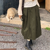 Tooling retro loose straight skirt  new pure cotton imitation tencel advanced sense thin medium and long skirt clearance