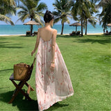 2025 gentle wind floral suspender dress summer seaside vacation beach dress super fairy temperament slim dress