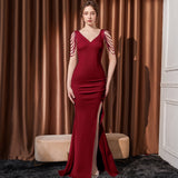 2025 White evening dress women's light luxury niche high-end temperament sexy car model falling to the ground fishtail skirt long banquet host