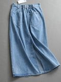 Solid color washed white polished semi-elastic waist high waist thin hip skirt medium and long skirt versatile denim skirt skirt skirt L378
