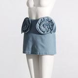 2025 skirt women's Korean style  spring new temperament elegant three-dimensional flower denim A-word short skirt women