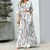 2025 Popular,   's new V-neck lantern sleeve short top high-waisted wide-leg pants women's spring women's suit