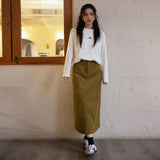 Solid color corduroy skirt spring and autumn new retro versatile and thin long skirt fashionable high waist rear split A-shaped skirt
