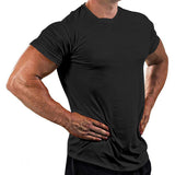 KKBOXLY popular new solid color fitness clothes men's T-shirt quick-drying breathable sports running training tights men's top