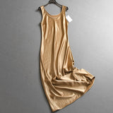 Solid color slim fit round neck drape satin sleeveless vest skirt  summer new women's dress dress Z689