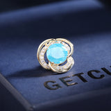 2025 High-end fashion exquisite slightly inlaid with zirconium blue ice crack gemstone brooch shirt suit anti-light spike needle