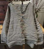 2025  22/12 Xiaoqiu, early spring literary and retro ramie cardigan collarless button-down shoulder shirt