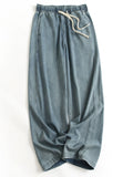 Blue polished white drawstring elastic waist drape skin-friendly loose straight-leg pants versatile wide-leg pants women's pants jeans K351