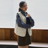 Contrasting letters embroidered vest women's autumn and winter new rhombus grid round neck inner cardigan versatile and thin sleeveless vest