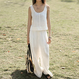 25 Summer Tencel Hemp U-Neck Vest Women's Commuter Wind Loose Suspender Linen Casual Solid Color Sleeveless Top Cotton and Linen