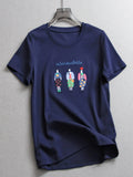 Cartoon embroidery thin meat cover straight cylinder collar  summer new age reduction versatile short-sleeved women's T-shirt Z926