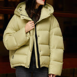 2025 Puff goose down jacket 95 white goose down women's hooded short, Pinghu high-end down jacket women's thick winter