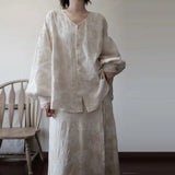 Suit Women's Spring, Cut Flower Lantern Sleeve Shirt B0217 Two-piece Set, Embroidered One-piece Strap Skirt