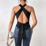 Cross-border  women's clothing  popular new slim-fit backless straps sleeveless neck-hanging sexy vest top