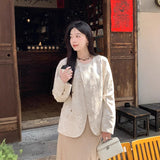 Jacket Women's Spring New Chinese Jacquard Texture Cardigan Crew Neck Slant Placket National Style Versatile Short Top C0326
