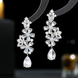 2025 New colored zircon earrings in summer 2023, colored crystal zircon long earrings, women's fresh flower earrings.