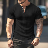 KKBOXLY 2025 popular summer new men's Henry shirt T-shirt outer size  casual knitted slim-fitting versatile top men