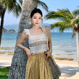 2025 Bohemian seaside vacation knitted suspender small top summer new sexy inner short woven vest tide