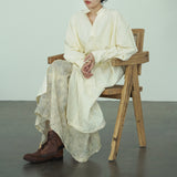 cotton jacquard striped bat-sleeved long shirt, oriental aesthetic literary stand-up collar wide cardigan S23061