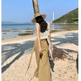 2025 Bohemian seaside vacation knitted suspender small top summer new sexy inner short woven vest tide