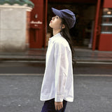 Spring cotton women's shirt versatile casual solid color lapel cardigan  simple loose long-sleeved shirt
