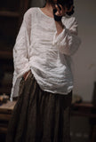 2025    23/3 small beard, literary and retro ramie washed rough edge pullover, shoulder-length loose shirt