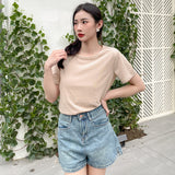 new short-sleeved T-shirt women's clothing Korean version imitation hemp bamboo cotton basic pullover with bottoming shirt T-shirt top
