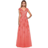 2025Hot trade evening dress women's shoulder long ball dress A-shaped skirt lace applique mesh formal party dress
