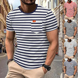 KKBOXLY 2025 popular summer new striped T-shirt men's New sports and leisure versatile loose large size round neck top T-shirt men's