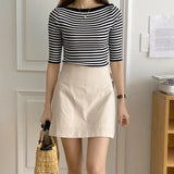 Casual style design sense linen straight shorts side split double-layer culottes niche trend fake two-piece trousers skirt women
