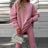 2025 popular autumn ins   women's clothing round neck casual leggings fashion sports sweater set