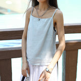 Summer new versatile outer wear halter shirt casual simple pure linen top women's one-word collar loose small vest