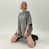 2025 street style design feeling hot diamond metal buckle hole old T-shirt loose versatile trendy brand five-quarter sleeve top