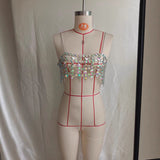 2025  Zq4049 2025 New hot-selling acrylic sequins fashion splicing hollow chest wrap top small vest body chain