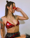 2025  LH4238 2025 New sexy acrylic sequins splicing metal chain tassel exquisite neck top small vest