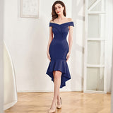 2025 Evening dress female sexy one-word shoulder banquet dinner high-end temperament socialite thin medium and long fishtail dress